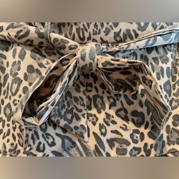 Glam Leopard Print Tie Front Skort With Side Zipper Tan Black Size Medium - Picture 3 of 9
